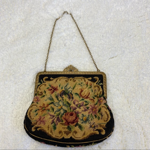 Vintage AUSTRIAN Petite Point Floral Tapestry Evening Handbag Purse - Picture 5 of 13